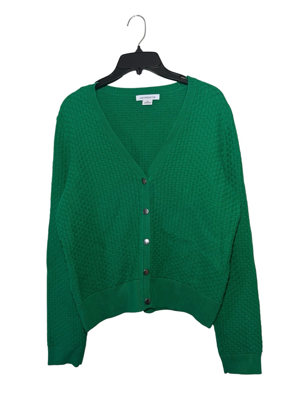 Liz Claiborne Emerald Green V-Neck Button Front Cardigan